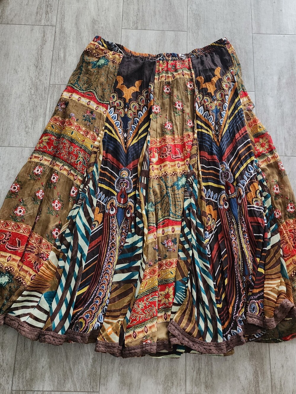 Soft Surroundings Multicolor Floral Print Flare Skirt Elastic Lined Size 2X Boho